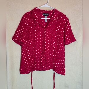 Sag Harbor Vintage Women's Blouse Red with White Polka Dots Size X Large  100% P